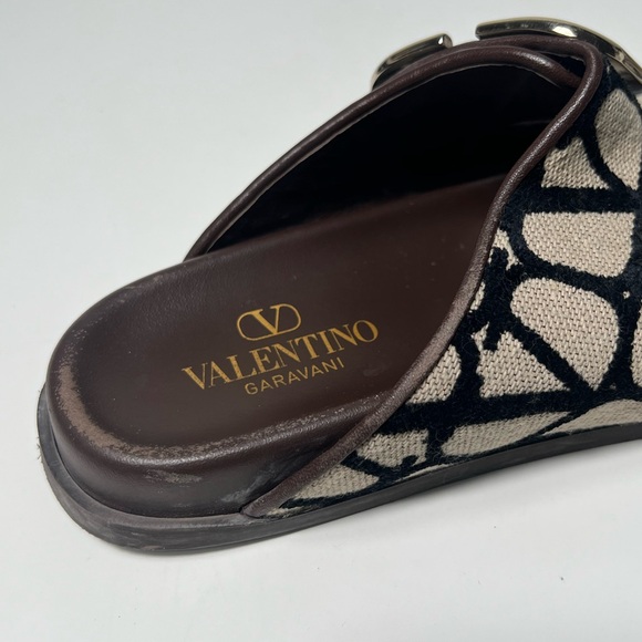Valentino Garavani Toile Iconograph Double Strap V-Logo Slide Sandals Mule - Picture 14 of 15